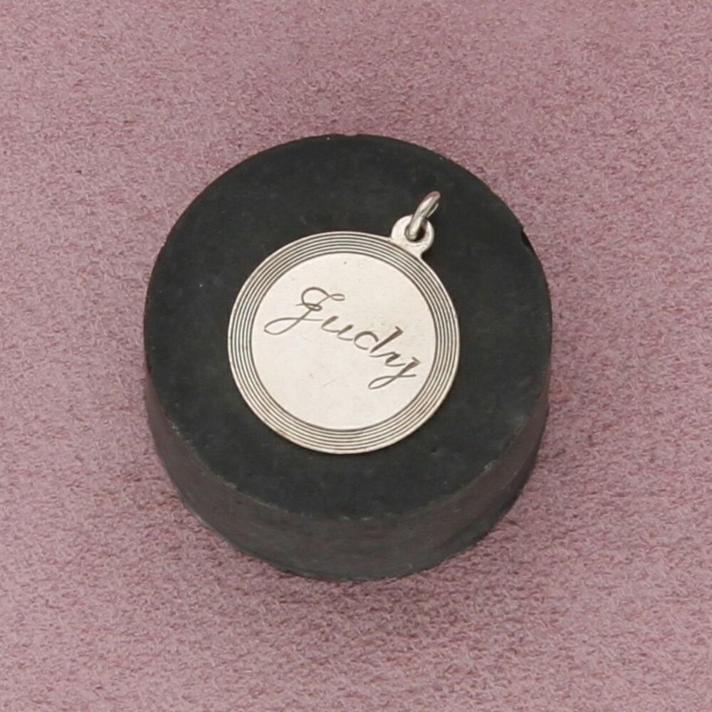 sterling silver vintage judy engraved disc charm pendant